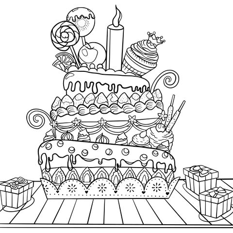 Colorful Birthday Cake Coloring Page