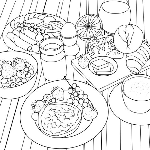 Colorful Breakfast - Themed Coloring Page