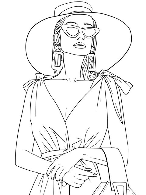 Fashionable Lady Illustration Coloring Page