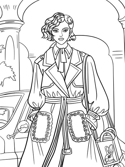 Fashionable Woman Illustration Coloring Page