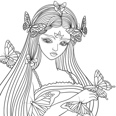 Dreamy Butterfly - Girl Coloring Page