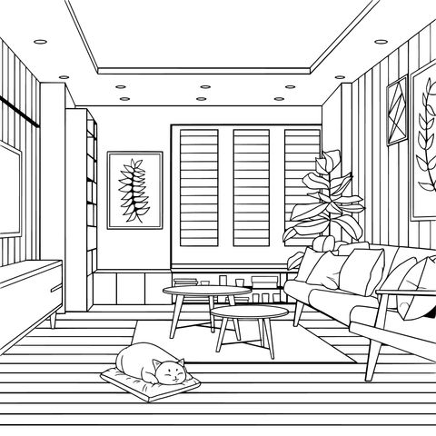 Cozy Living - Room Coloring Page: Enjoy the Fun of Creative Coloring