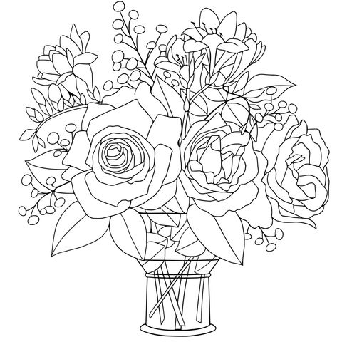 Colorful Flower in Vase Coloring Page