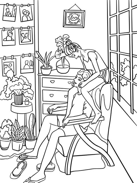 Warm Family Scene Coloring Page