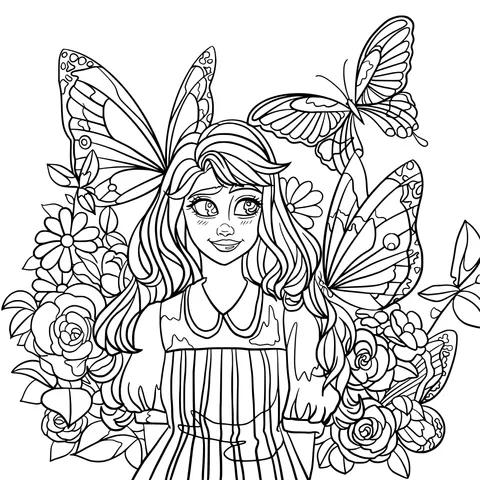 Butterfly - girl among the flowers