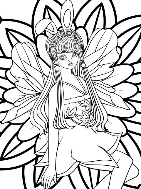 Dreamy Green - Haired Fairy Coloring Page