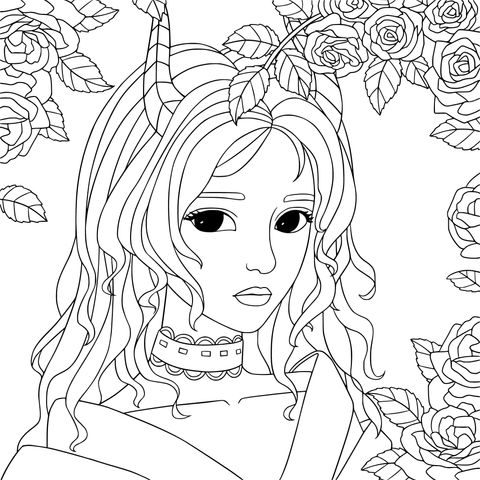 Succubus Girl Surrounded by Roses