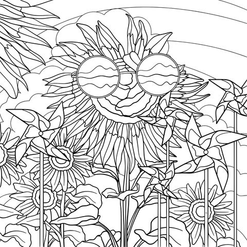 Sunflower with Sunglasses and Windmills