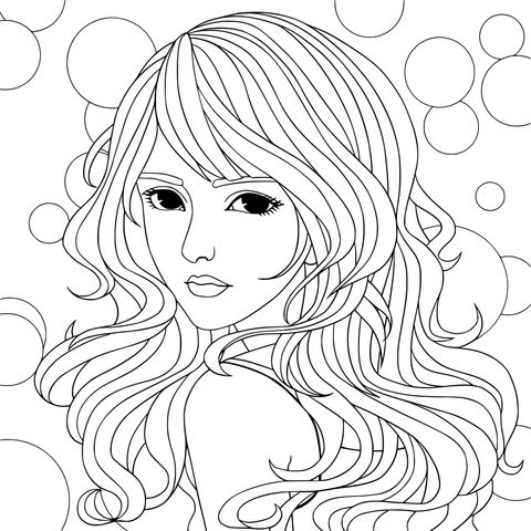 Beautiful Long - Haired Girl Illustration Coloring Page