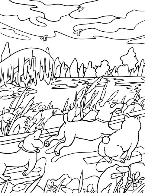 Adorable Pets Enjoying the View Coloring Page