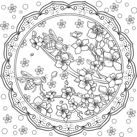 Bee and Flower Coloring Page