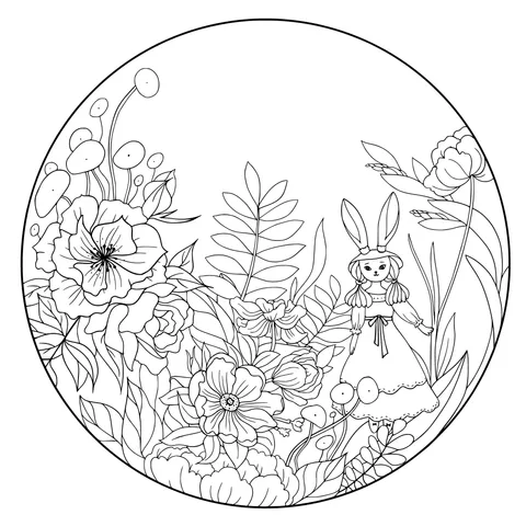 Rabbit - girl in the flower bed