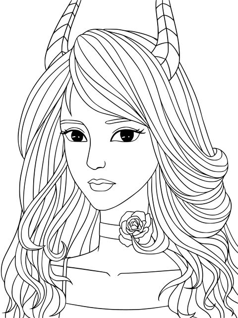 Demon Girl with Rose Choker Coloring Page