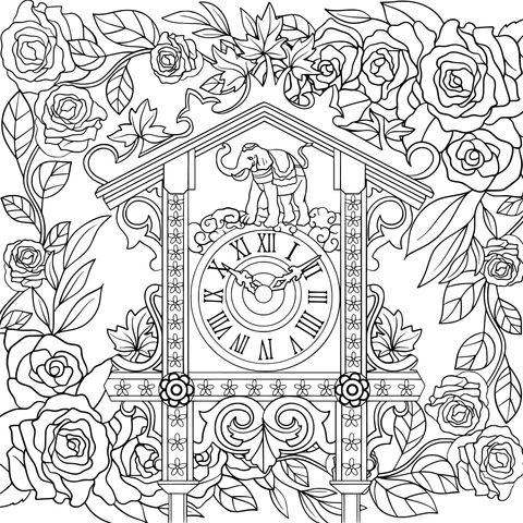 Exquisite Elephant - themed Clock Surrounded by Flowers