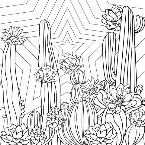 Página para colorear de cactus coloridos