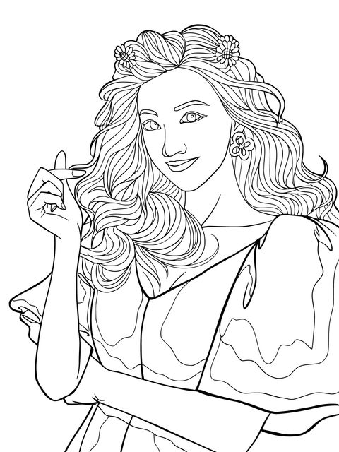 Fashionable Red - Haired Woman Coloring Page