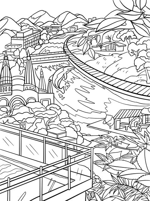 Scenery and Architecture Coloring Page