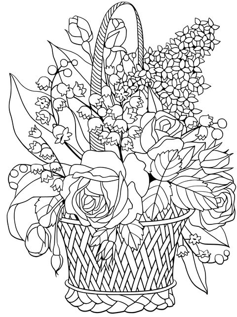 Flower Basket Coloring Page: A Basket of Colorful Flowers