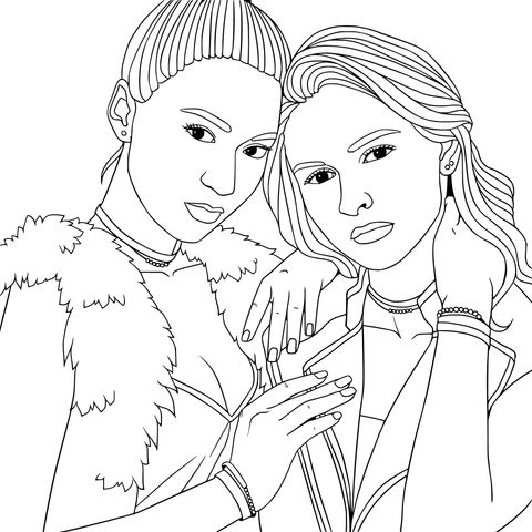 Fashionable Best - Friends Illustration Coloring Page