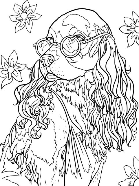 Fashionable Dog Coloring Page: A Cute Pup with Sunglasses and a Pink Outfit