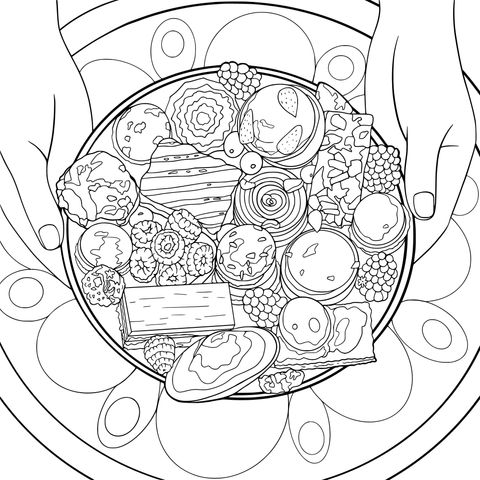 Hand - drawn Dessert Platter Coloring Page