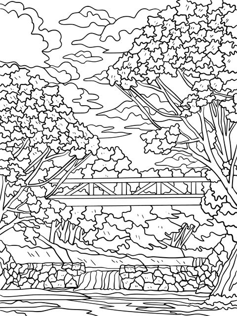 Dreamy Bridge - side Flowering Coloring Page