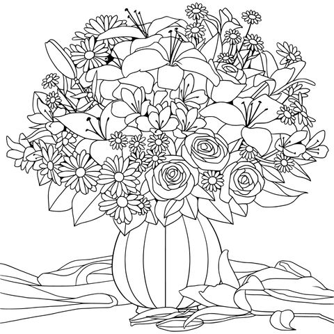 Colorful Flower Bouquet in Vase Coloring Page