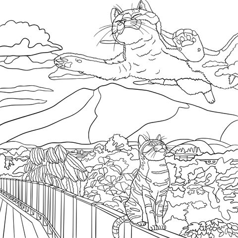 Fun Scene Coloring Page of Two Cats