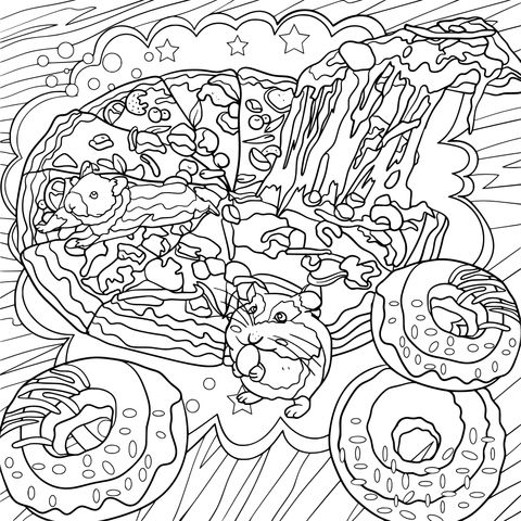 Fun - filled Pizza and Hamsters Coloring Page