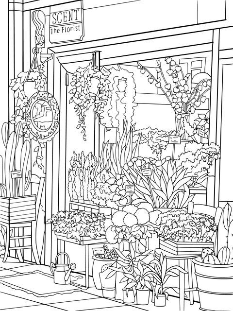 Colorful Flower Shop Coloring Page