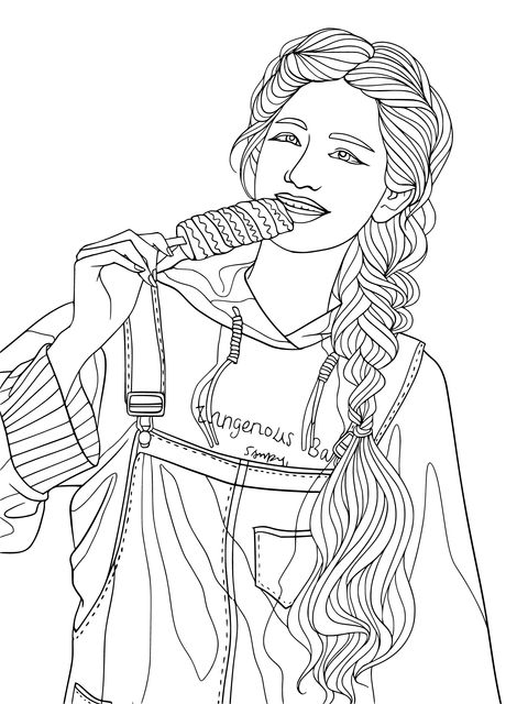 Girl Eating Popsicle Coloring Page