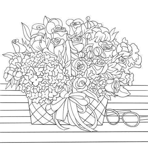 Colorful Flower Basket Coloring Page