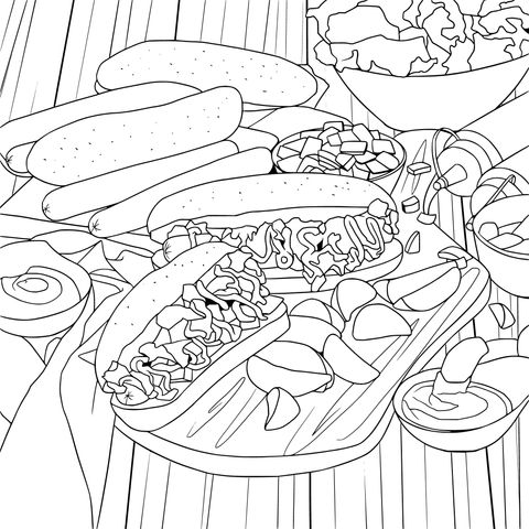 Hot Dog Delicacy Coloring Page