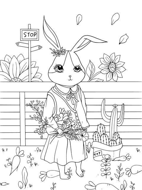 Cute Rabbit Illustration Coloring Page