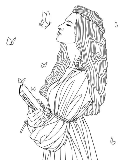 Dreamy Woman and Butterflies Coloring Page