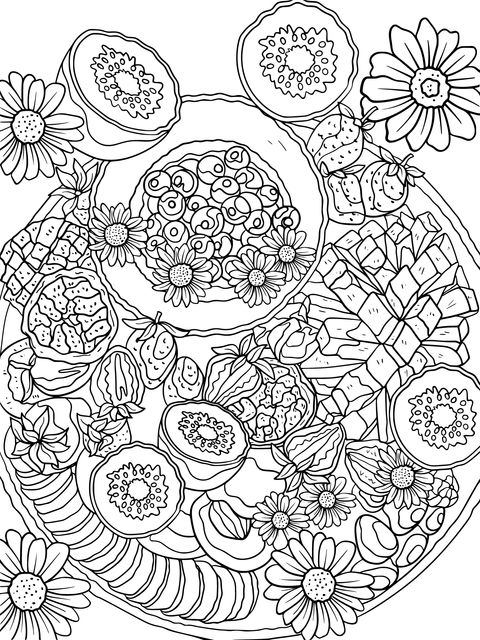 Colorful Fruit Platter Coloring Page