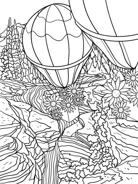 Hot Air Balloon Scenery Coloring Page