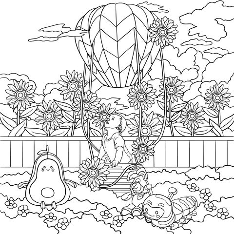 Children's Hot Air Balloon Coloring Page