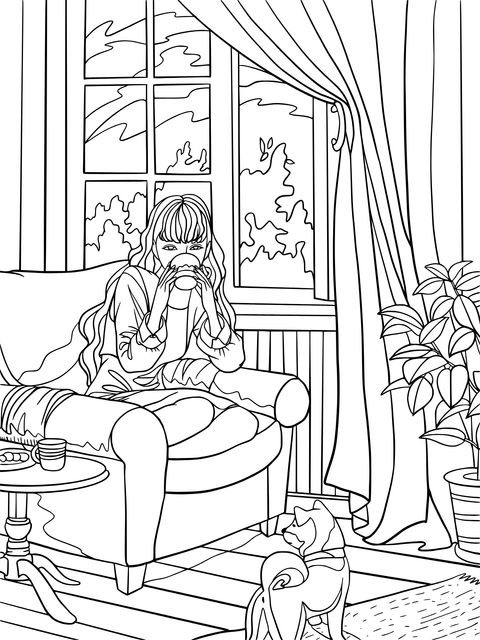 Cozy Home - time Coloring Page