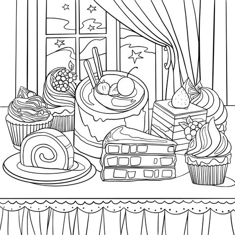 Delicious Desserts Coloring Page