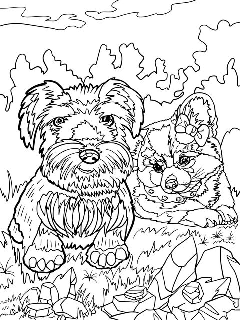 Coloring Page of Two Adorable Puppies