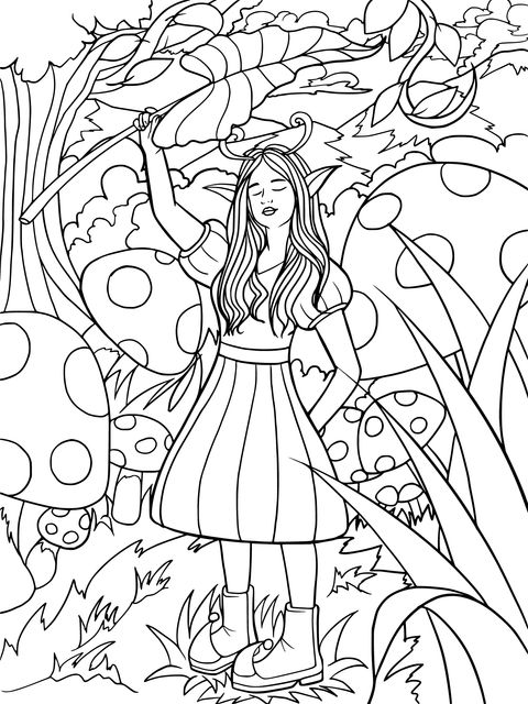 Fantasy Elf - themed Coloring Page