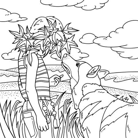 Outdoor Coloring Page of a Child and a Dog