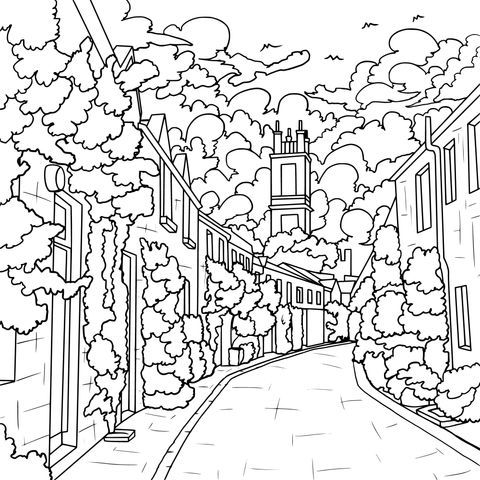 Charming Street Scene Coloring Page