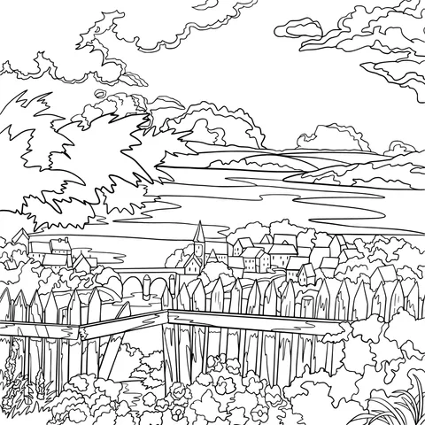 Scenery of a riverside town