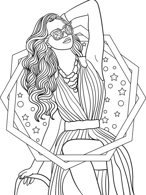 Fashionable Woman - Themed Coloring Page