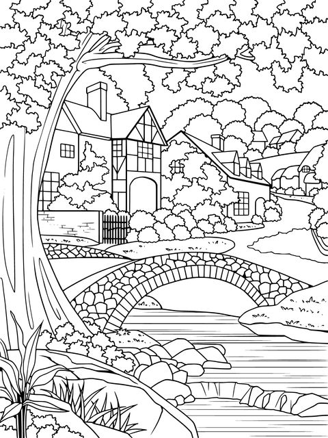 Rural Scenery Coloring Page