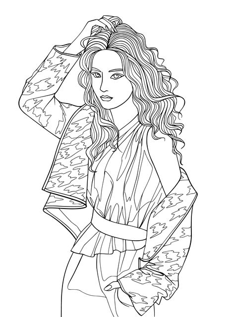 Fashionable Woman Illustration Coloring Page