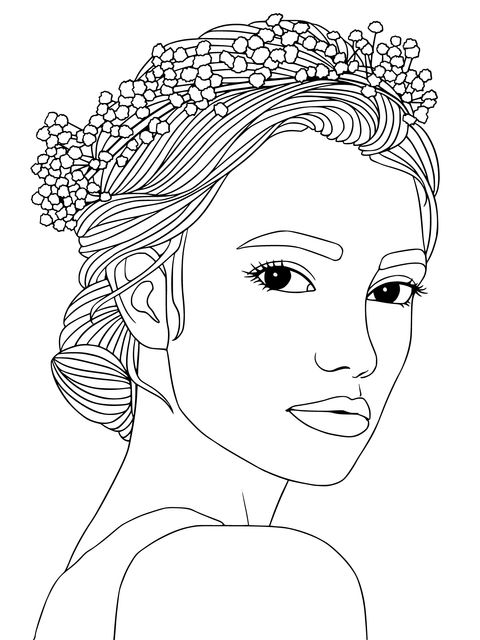 Coloring Page of a Woman with a Flower Crown