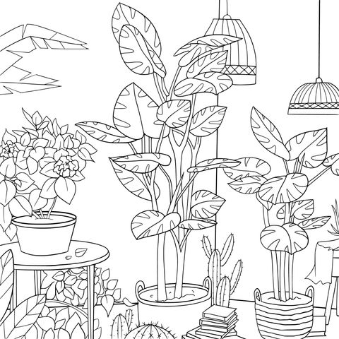 Indoor Green Plants Coloring Page